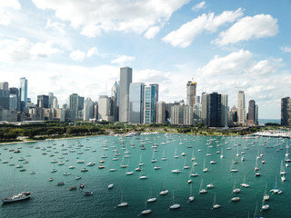 Aerial Chicago bay buildings bridge 