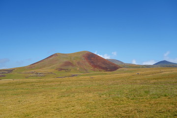 Fototapeta premium Landscape of a hiking trail leading from Geghard to Sevaberd via Azhdahak volcano in Geghama mountains, Armenia