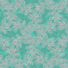 Fototapeta na wymiar Vector abstract aquatic seamless repeat texture pattern background with jellyfish and seaweed. Perfect for fabric, apparel, bathroom and home decor, wrapping paper, wallpaper, backdrops, cards & more