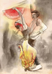 Flamenco - An hand painted illustration - obrazy, fototapety, plakaty