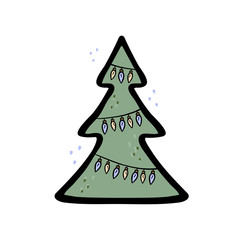 Illustration of a christmas tree with lamp garland