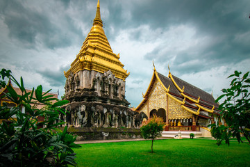 Fototapeta na wymiar temple wat chiang mai thailand landscape clouds green 