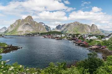 Landscapes and mountains of Norway Lofoten fjord