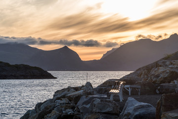 Landscapes and mountains of Norway Lofoten fjord