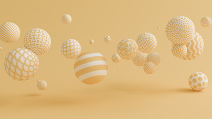 Yellow background with balls. 3d illustration, 3d rendering.