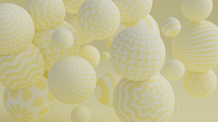 Yellow background with balls. 3d illustration, 3d rendering.