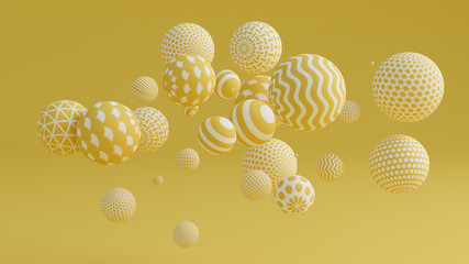 Yellow background with balls. 3d illustration, 3d rendering.