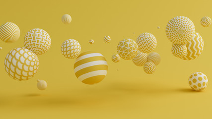 Yellow background with balls. 3d illustration, 3d rendering.