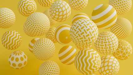 Yellow background with balls. 3d illustration, 3d rendering.