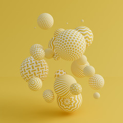 Yellow background with balls. 3d illustration, 3d rendering.