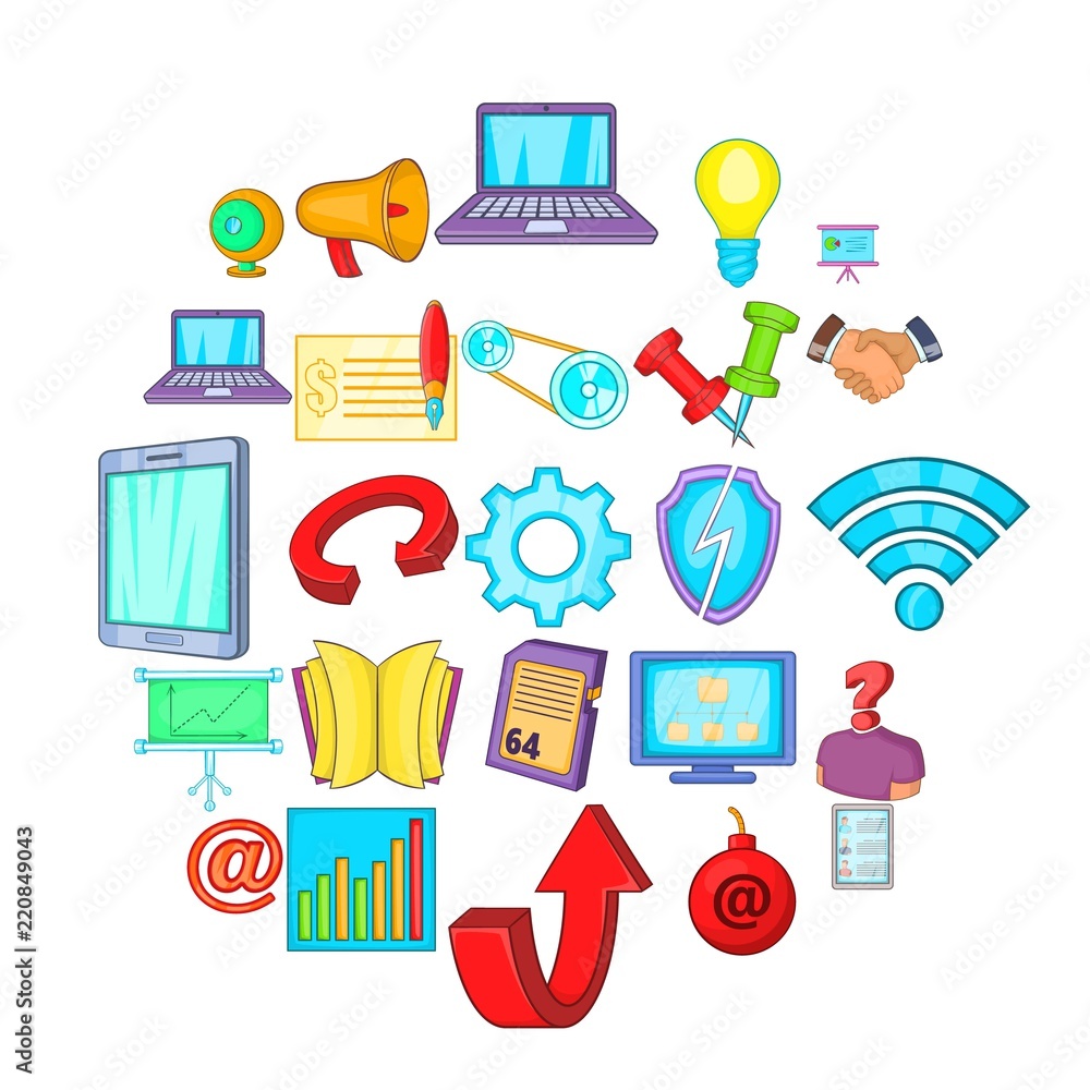 Poster manager icons set. cartoon set of 25 manager vector icons for web isolated on white background