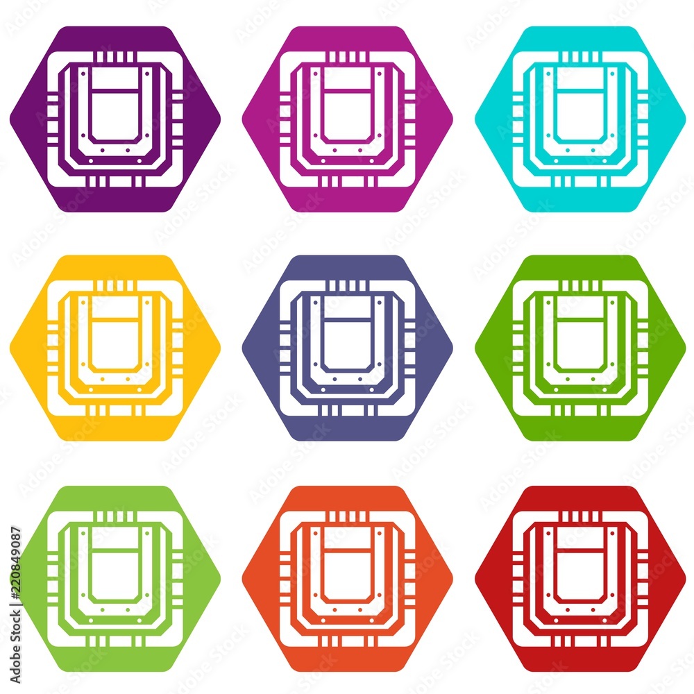 Poster modern microchip icons 9 set coloful isolated on white for web