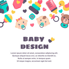 Baby shower horizontal template. Border isolated on white.