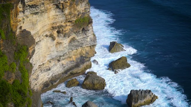 Wave Hits Big Stone Uluwatu Cliff, Bali Indonesia 4K