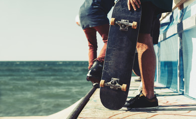Summer skateboarding contest in skatepark