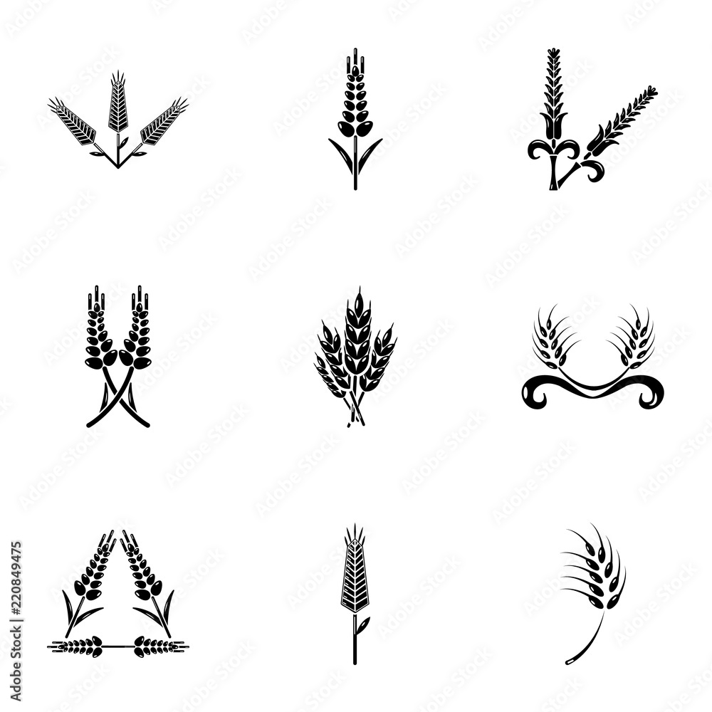 Poster gluten icons set. simple set of 9 gluten vector icons for web isolated on white background