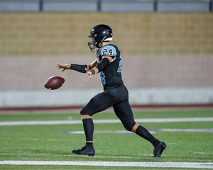 Football player kicking the ball during a game