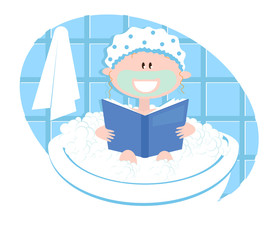 Девушка в ванной читает ккнигу