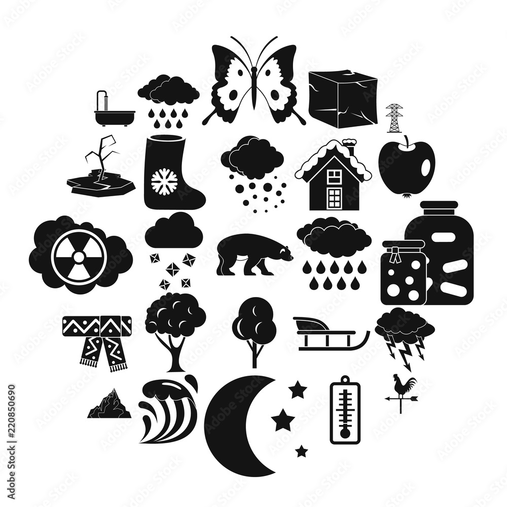 Poster cloudiness icons set. simple set of 25 cloudiness vector icons for web isolated on white background