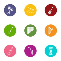 Musical collective icons set. Flat set of 9 musical collective vector icons for web isolated on white background