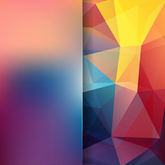 Obraz premium Geometric pattern, polygon triangles vector background in yellow, blue, red, pink tones. Blur background with glass. Illustration pattern