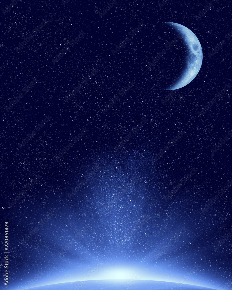 Canvas Prints planet earth with appearing sunlight on space background with stars
