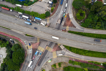 Top view of road intersection in the city