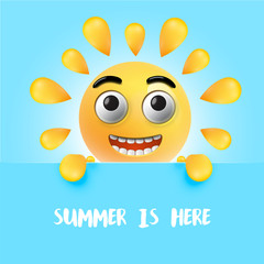 Highly detailed happy sunny emoticon, vector illustration
