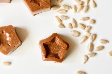 Tasty jelly sweet candies on the while background