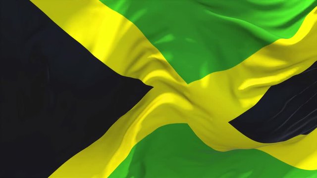 299. Jamaica Flag Waving in Wind Slow Motion Animation . 4K Realistic Fabric Texture Flag Smooth Blowing on a windy day Continuous Seamless Loop Background.