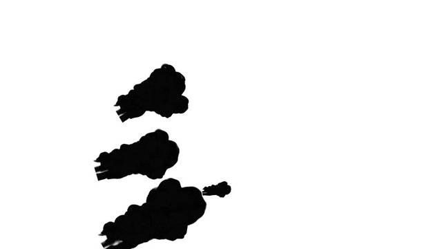 Abstract Black ink drop in water on a white background for effects with Alpha channel matte. 3d render. voxel graphics. computer simulation V8
