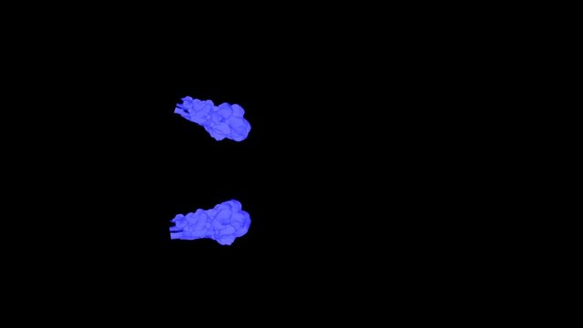 Abstract Blue ink drop in water on a black background for effects with Alpha channel matte. 3d render. voxel graphics. computer simulation V1