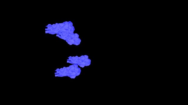 Abstract Blue ink drop in water on a black background for effects with Alpha channel matte. 3d render. voxel graphics. computer simulation V3
