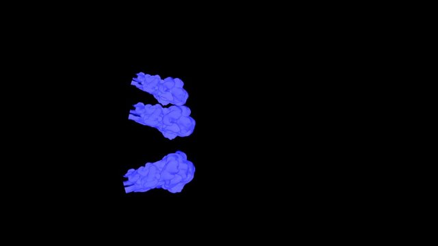 Abstract Blue ink drop in water on a black background for effects with Alpha channel matte. 3d render. voxel graphics. computer simulation V2