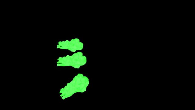 Abstract Green ink drop in water on a black background for effects with Alpha channel matte. 3d render. voxel graphics. computer simulation V6