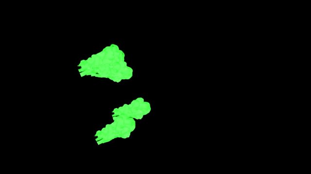 Abstract Green ink drop in water on a black background for effects with Alpha channel matte. 3d render. voxel graphics. computer simulation V7