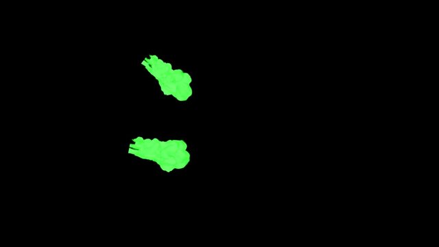 Abstract Green ink drop in water on a black background for effects with Alpha channel matte. 3d render. voxel graphics. computer simulation V9