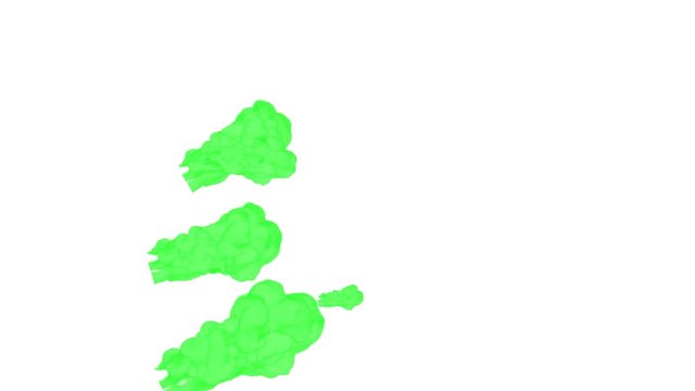 Abstract Green ink drop in water on a white background for effects with Alpha channel matte. 3d render. voxel graphics. computer simulation V8