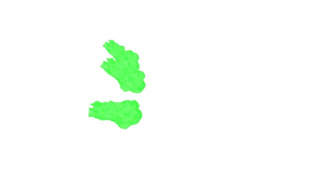 Abstract Green ink drop in water on a white background for effects with Alpha channel matte. 3d render. voxel graphics. computer simulation V10