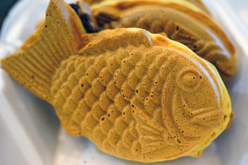Japanese Fish-shaped bread with sweet red bean filling (Taiyaki)
