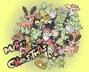Kerstkaart met doodle illustratie