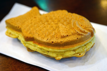 Japanese Fish-shaped bread with sweet red bean filling (Taiyaki)