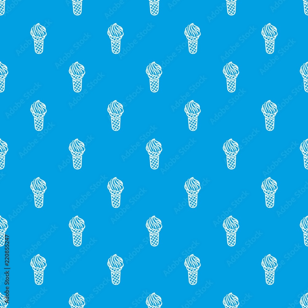 Poster ice cream in waffle cone pattern vector seamless blue repeat for any use