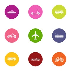 Beach transport icons set. Flat set of 9 beach transport vector icons for web isolated on white background