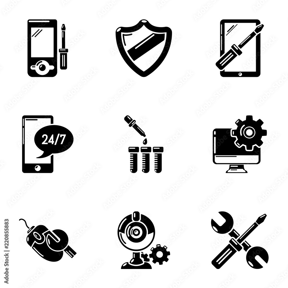 Poster fix game console icons set. simple set of 9 fix game console vector icons for web isolated on white 
