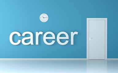 Career text word on blue wall in the office room 3D render