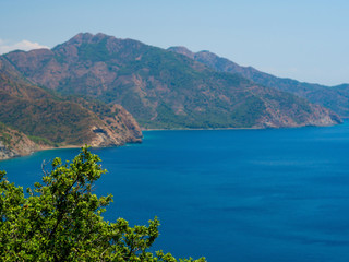 Obraz premium Amazing photo of Datca peninsula, indented coastline between of mediterranean and aegean seas with beautiful turquoise water, Turkey