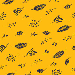 autumn leaves on a yellow backgound, seamless pattern