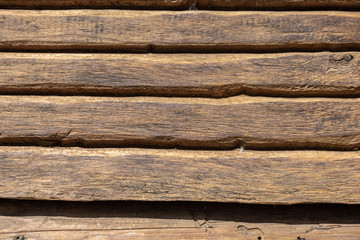 A log house wall with close up log texture. Outside exterior.