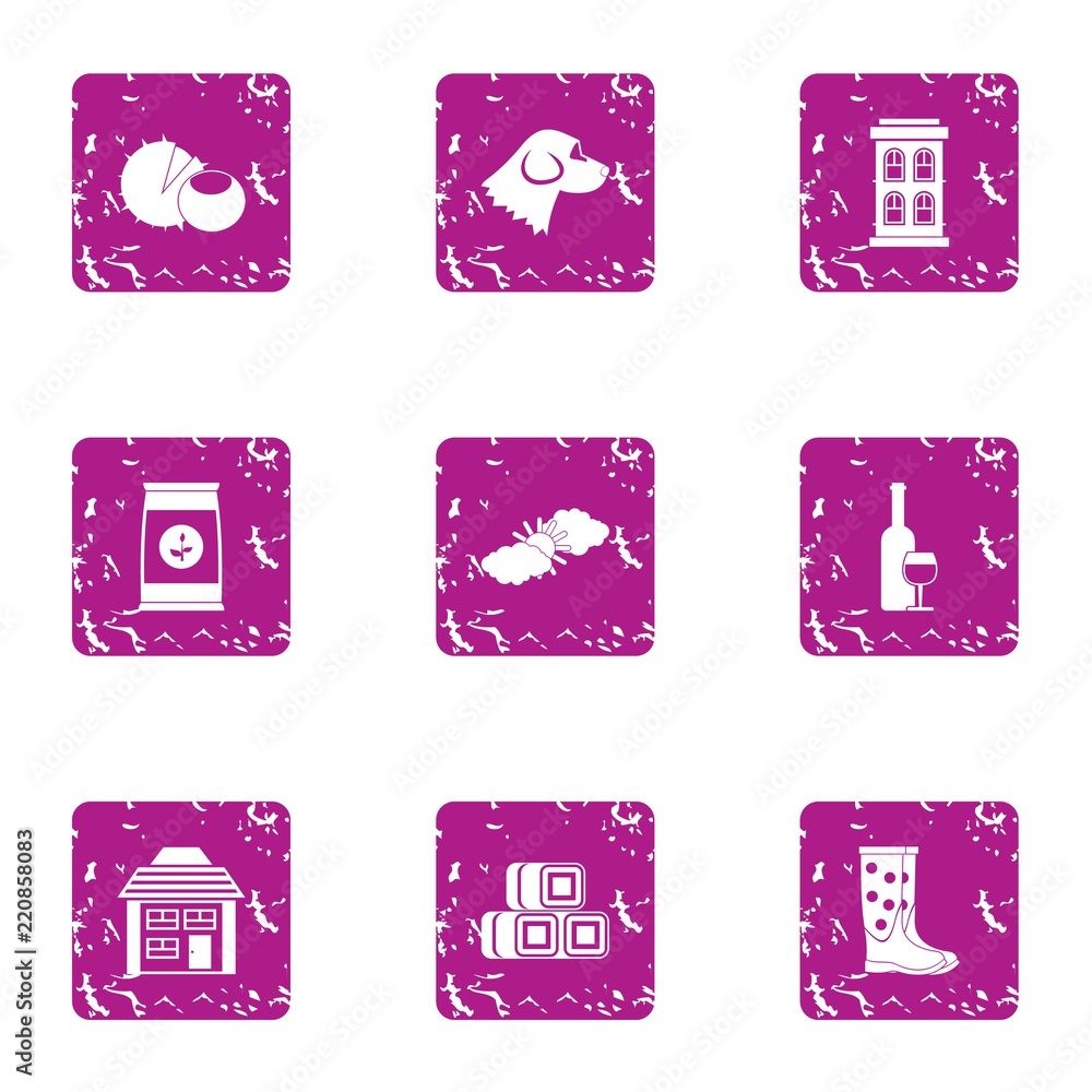 Poster private yard icons set. grunge set of 9 private yard vector icons for web isolated on white backgrou